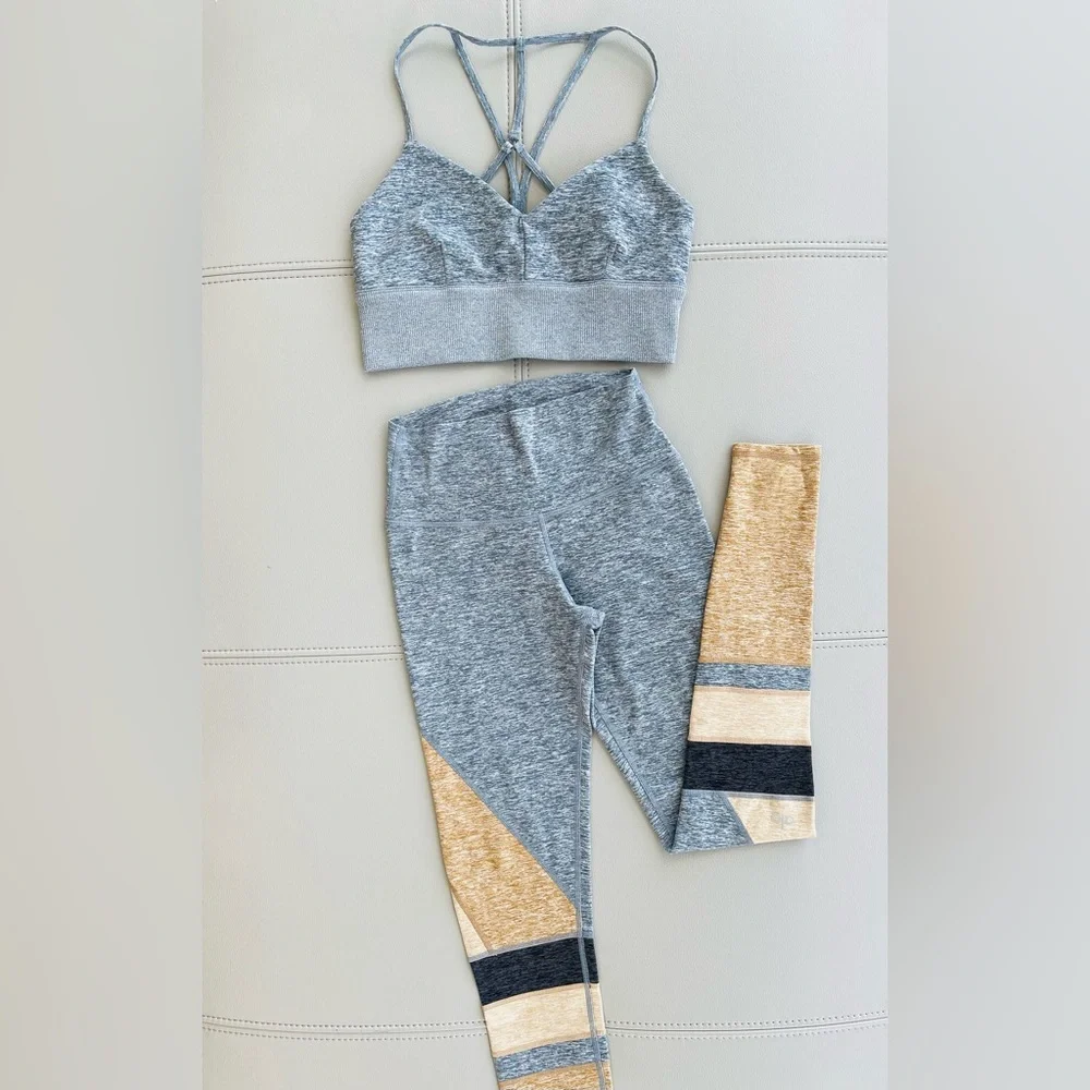 NWOT ALO Yoga Alosoft 2-Piece SET MED Bra Top + XXS Legging in Blue-Gray Heather - Picture 5 of 16